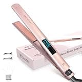 ZM ZHEMEI Hair Straightener, 1 Inch Flat Iron Hair Straightener with LED Display, Professional PTC Ceramic Negative Ion Hair Iron Dual Voltage for Women Hair, Heats up to 446°F, 6 Temps (Rose Gold)