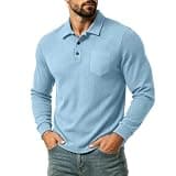 Ctreela Men's Lightweight Long Sleeve Polos Casual Shirts Solid Color Button UP Collar Golf Tennis Shirts S-3XL