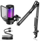 InnoGear Gaming USB Microphone, Noise Cancellation Condenser Mic with Mute, Gain, RGB Indicator, Boom Arm Stand for Streaming, Podcast, Twitch, YouTube, Discord, PC, Computer, PS4, PS5, Mac, Black
