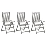 Makastle Patio Reclining Chair Set, Gray, 22.4 x 27.2 x 43.3 Inches, 34.91 Pounds, 5-Position Adjustable Backrest, Assembly Required, Rectangular, Set of 3