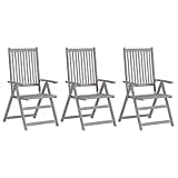 KHNLGFR Patio Reclining Armchairs Set of 3, Gray Wash Solid Acacia Wood Outdoor Chairs with 5 Adjustable Backrest Settings for Garden Dining