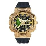 PASNEW Watch - 50M Waterproof,Dual Time Zone with Luminous Display - Tactical Sport Wristwatch with Alarm, Stopwatch & Countdown for Teens Boys 13+,Black Gold