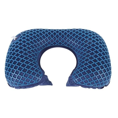 Zopsc Inflatable Travel Neck Pillow, U Shaped Headrest Cushion, Press to Inflate Lightweight Portable Neck Pillow for Airplane Train Car Office (Dark Blue)