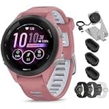 Garmin Forerunner 265S GPS Smartwatch Light Pink/Whitestone 010-02810-05 Bundle with Nylon Elastic Bands 18mm 3 Pack, Charging Dock and Silicone Dust Cover 3 Pack