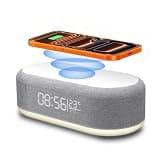 4 in 1 Wireless Charger Station with Digital Alarm Clock,15W Fast Charging Dock 12/24H Clock,Alarm Clocks Bedside,LED Display with Temperature,Dimmable Night Light,15W Fast Wireless Charger Station