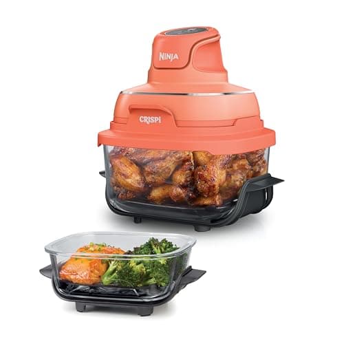 Ninja Crispi 4-in-1 Glass Air Fryer | 450°F | Non-Toxic | 4QT & 6-Cup Glass Containers w/Lids | Microwave, Freezer, Dishwasher Safe | Max Crisp, Air Fry, Bake, Recrisp | Orange Pepper | FN101OR