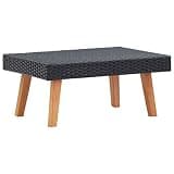 KLGBNCVE Patio Coffee Table with Wooden Legs, Black PE Rattan Outdoor Coffee Table for Garden and Poolside