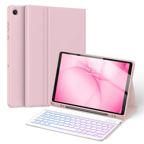 Soke Keyboard Case for Samsung Galaxy Tab A11 Plus/A11+ 11 inch 2025(SM-X230/X236/X238) - 7 Color Backlight Wireless Detachable Folio Keyboard Cover with S Pen Holder, Pink