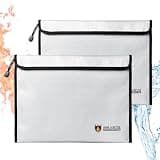 Geban 2 Pack Fireproof Document Bag 15''×11'',Extra Large Waterproof Fireproof Money Bag (5200℉),Important Document Holder & Organizer with Zipper for Cash,Passport,Safe,Certificates and Valuables