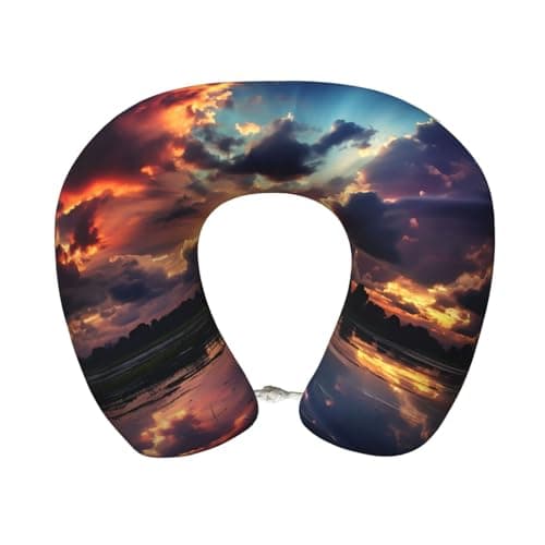 AQRJKHD Multicolor Sky Neck Pillow for Traveling Upgraded Travel Neck Pillow for Airplane Memory Foam Travel Pillow for Flight Headrest Sleep U Shaped Airplane Portable Pillow Plane Accessories