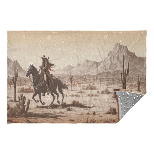 Jihqo Western Cowboy Travel Blanket Glowing in The Dark, Soft 2 in 1 Airplane Blanket 65" x 55", Foldable as Pillow, Luggage Sleeve & Backpack Clip