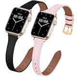JR.DM 2 Pack Slim Leather Bands for Women Compatible with Apple Watch 40mm 42mm(S10/11) 41mm 38mm, Soft Top Leather Watch Thin Straps Replacement for iWatch Series 11/10/9/8/7/6/5/4/3/2/1/SE