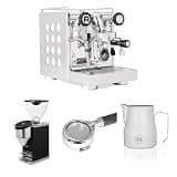Rocket Espresso Appartamento 2.0 Espresso Machine (White) Bundle with Faustino 3.1 Grinder (Black), 58mm Bottomless Portafilter & 12oz Frothing Pitcher (Matte White)