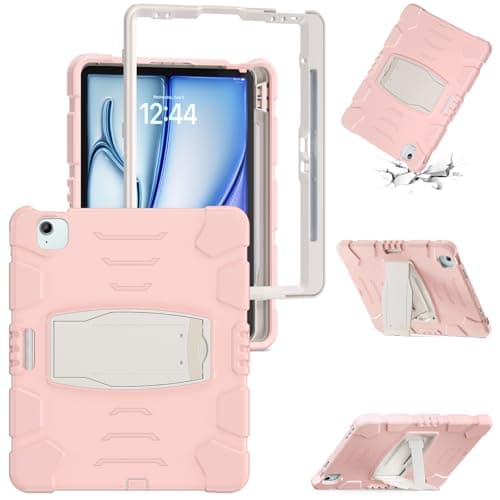 FONREST for iPad Air 13-inch M2 2024 A2898/A2899 for iPad Pro 12.9 Rugged Case with Foldable [Kickstand] [Pencil Holder], Portable PC+Silicone Heavy Duty Shock-Dust-Proof Armor Cover (Pink)
