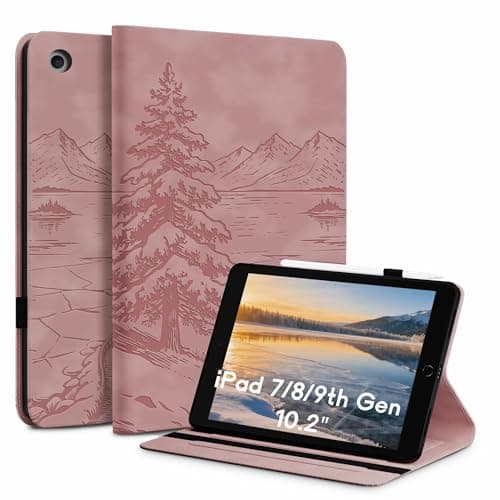 iPad 9th / 8th / 7th Generation Case(10.2" Inch), Premium Leather Made iPad Case with Kickstand & Wake/Sleep Function, Precise Cutouts for Touch ID, Frozen Lake Cover for Kids and Adults Rosegold