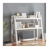 Wooden Desktop Standing Bookshelf with 2 Layers Storage Rack for Living Room White Bookcases