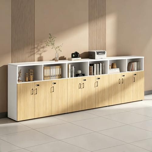 HSHBDDM File Cabinet with Password Lock, Wood Lateral Filing Cabinet for Letter/A4 Files, 3 Drawer with Door, Printer Stand with Open Shelves for Home Office