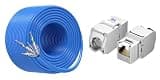 Cable Matters [UL Listed] 10Gbps in-Wall (CM) Rated 23AWG Bare Copper Shielded Cat 6A Cable 300ft & 12-Pack Cat6A Shielded Keystone Jack with Integrated Shutter