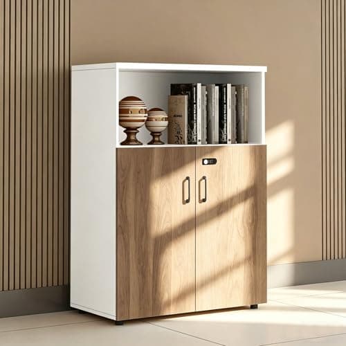 HSHBDDM File Cabinet with Password Lock, Wood Lateral Filing Cabinet for Letter/A4 Files, 3 Drawer with Door, Printer Stand with Open Shelves for Home Office