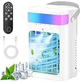 Portable Air Conditioner, Cooling Fan 3 Speeds & 3 Modes Personal Cooling Fan Mini Air Conditioner Fan with Remote, 1500ML Water Tank, Night Light, for Home Office Bedroom