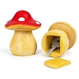 Cast Iron Turtle Key Hider for Outside - Waterproof Spare Key Hider to Hide a Key Securely - Unique Garden Decor for Yard, Patio & Outdoor Areas (Resin mushrooms, Standard size)
