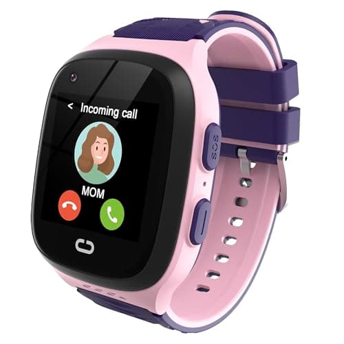 AIWIEP 4G Kids Smart Watch with GPS Tracker Location Video Call Cell Phone SOS Calling Voice Chat Touch Screen Camera Alarm Clock Gifts for Age 5-12 Kids (Pink)