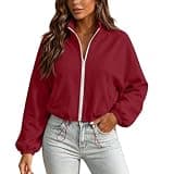 Women's Cropped Jacket Full Zip Stand Collar Workout Short Sweatshirt Red
