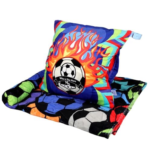 Harmeng Den 3 in 1 Travel Pillow Blanket Set with Removable Flannel Blanket Throw,Hand Warmer Pockets,Pillow (Color4, 50in*60in)