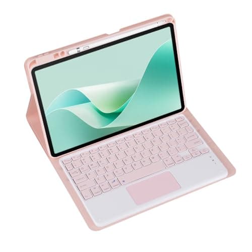 Magnetic Detachable Wireless Keyboard & Mouse Combo with Built in Pen Holder Leather Cover for Huawei MatePad 11.5-inch (2024) Tablet Keyboard Case (Pink,Touch Pad)
