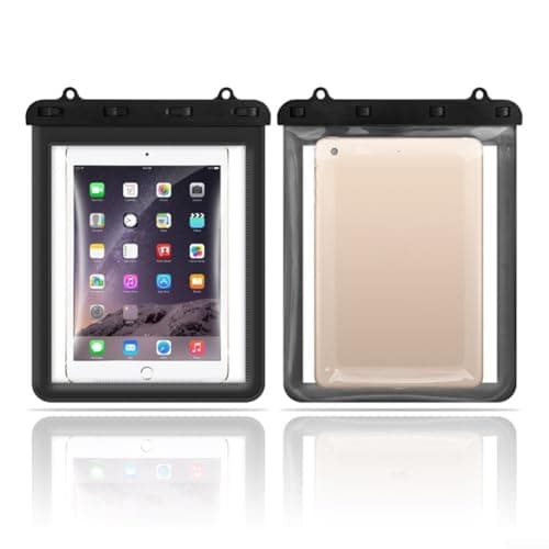 Hosrivae PVC Waterproof Tablet Bag 23x26.5cm with Lanyard Swimming Pool Beach Rafting Songkran Festival Outdoor Sports Case White(Black)