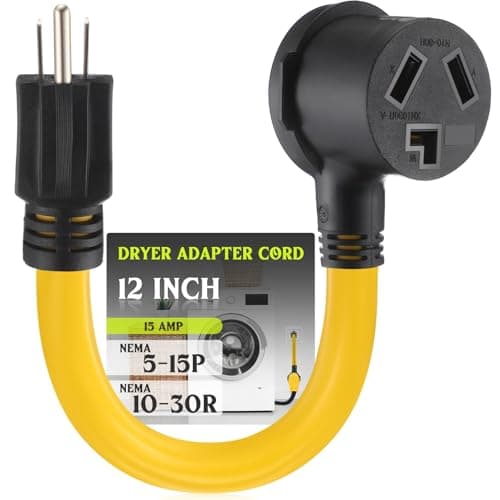 Kanayu 1 FT NEMA 5-15P to 10-30R 15Amp Dryer Adapter Cord NEMA 5-15P Male to 10-30R Female Power Adapter 15 Amp 3 Prong Female Receptacle ONLY for 120V Device EV Power Cord