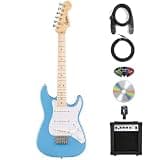 Fender Squier Mini Stratocaster Electric Guitar - California Blue Bundle with Amplifier, Instrument Cable, Tuner, Strap, Picks, and Austin Bazaar Instructional DVD