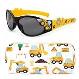 Beipegin Kids Sunglasses Boys Excavator Eyeglasses UV Protection Toddler Sunglasses with Case for Holidays Beach Party Gifts