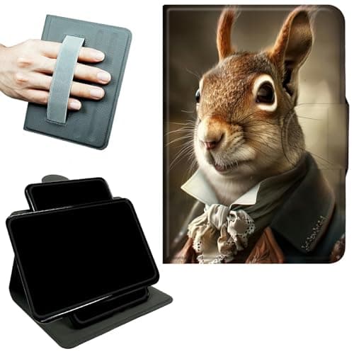 RWUTYTIUL Rotating Handle Case for Samsung Galaxy Tab S6 Lite 10.4" 2024/2022/2020, 360 Degree Swivel Kickstand with Magnetic Closure Shockproof Leather Protective Cover for Women Men, Squirrel