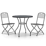 KGHFDVB 3 Piece Patio Dining Set with Expanded Metal Mesh and Folding Chairs, Anthracite Outdoor Dining Set for Lovely Meals, E-Coating Finish for Long-Lasting Use