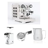 Rocket Espresso Appartamento 2.0 Espresso Machine (Black) Bundle with Faustino 3.1 Grinder (Chrome), 58mm Bottomless Portafilter & 12oz Frothing Pitcher (Matte White)