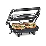 Hamilton Beach Panini Press Sandwich Maker & Electric Indoor Grill with Locking Lid, Opens Wide to Fit Any Thickness for Quesadillas, Burgers & More, Nonstick 8" x 10" Grids, Chrome (25460MNA)