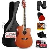 Pyle Steel String Acoustic Guitar Kit, 4/4 Full Size Cutaway All-Wood Guitarra Acustica with Premium Accessory Set and Upgraded Gig Bag, 41" Brown