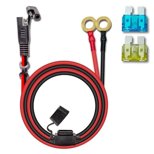 10AWG 2FT Charger Cable, SAE to O Ring Terminal Quick Disconnect Harness, 2 Pin SAE Connector Extension Cables Cord with 15& 20A Fuse for Car, Motorcycle, Solar Panel