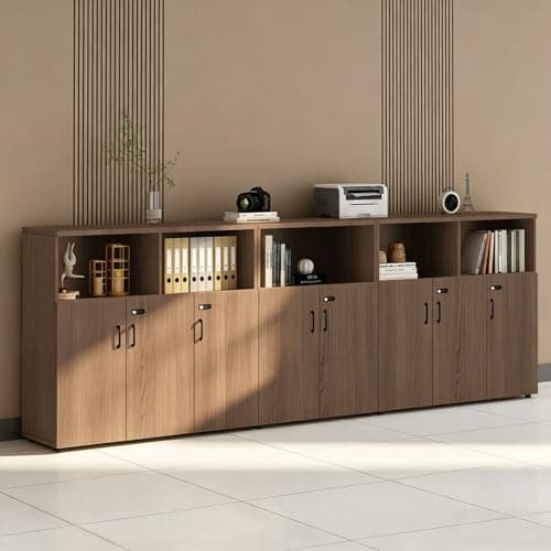 HSHBDDM File Cabinet with Password Lock, Wood Lateral Filing Cabinet for Letter/A4 Files, 3 Drawer with Door, Printer Stand with Open Shelves for Home Office