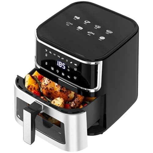 Multifunctional Digital Air Fryer+ Rotisserie, Dehydrator, Convection Oven, 17 Touch Screen Presets Fry, Roast, Dehydrate, Bake, XL 10L Family Size, Auto Shutoff, Large Easy-View Window, Black