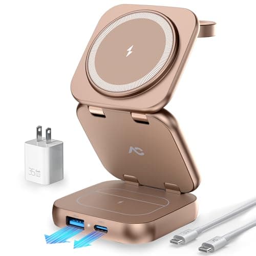 5-in-1 Wireless Charger for MagSafe, AC ISLAND Portable Travel Charging Station, 35W Max Fast Foldable Magnetic Stand, Evolved for iPhone 17-12 & Air Series, Apple Watch, AirPods (with 35W Adapter)