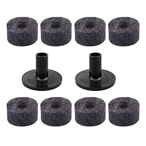 BELOWSYALER Black Gray Drum Set Replacement Parts 15mm Thick Felt Washers and Plastic Long Flanged Cymbal Sleeves Pack of 10