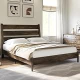 AMERLIFE Mid Century Modern Full Size Solid Wood Bed Frame, Platform Bed Frame with Reclining Headboard, Sturdy & Noise Free, No Box Spring Needed, Dark Brown