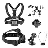 TIMNUT Action Camera Accessories Kits Bundle, 4k Camera Car Suction Cup Mount/Head Strap Mount/Chest Harness/360° Rotating Helmet Base/Magnetic Holder/Bicycle Handlebar Stands