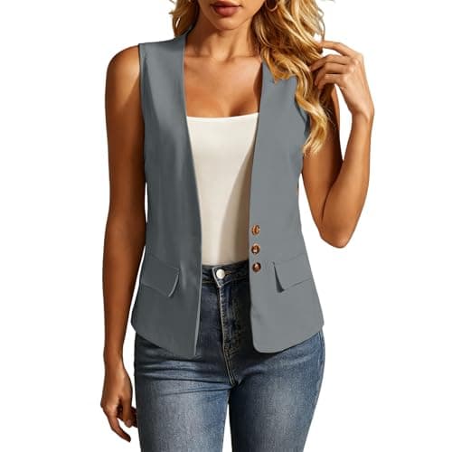 MXTPOV Suit Vest for Women Dressy Sleeveless Button Down Open Front Blazer Vests Business Casual Outfits With Pockets Gray womens vests trendy M