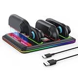 Controller Charger Dock for Nintendo Switch-2: GEEKERA 4 in 1 Portable Dual-Direction Magnetic Charger Staion for JoyCon 2 (2025) Accessories with RGB Light Fast Charging Dock for Party Game Gift