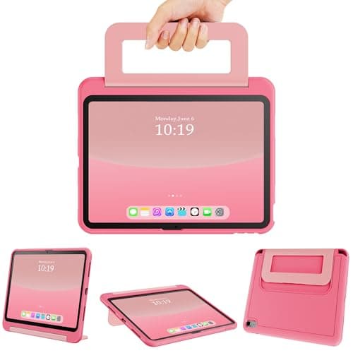 INFILAND Kids Case for iPad A16 11 Inch 2025 (11th Gen), iPad 10th Generation (10.9 Inch 2022), Durable Soft Shockproof Stand Protective Cover with Pencil Holder/Handle (Magenta-Pink)