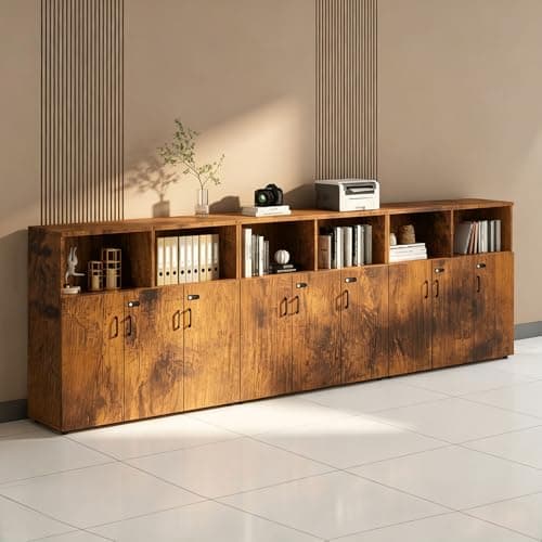 HSHBDDM File Cabinet with Password Lock, Wood Lateral Filing Cabinet for Letter/A4 Files, 3 Drawer with Door, Printer Stand with Open Shelves for Home Office