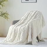 Uttermara Weighted Blankets for Adults Queen Size, 15lbs 60x80 inches Blanket with Soft Warm Plush Jacquard Sherpa, Washable Thick Heavy Throw for Sleeping and Calming, Cream White